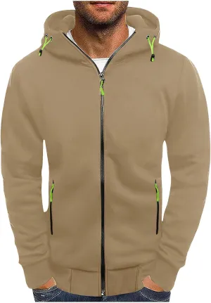 Men's Zipper Hooded Sweatshirt Jacket Long Sleeve Workout Jogger Coat Solid Lightweight Hoodies Outdoor Casual Jacket