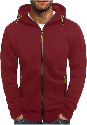 Men's Zipper Hooded Sweatshirt Jacket Long Sleeve Workout Jogger Coat Solid Lightweight Hoodies Outdoor Casual Jacket