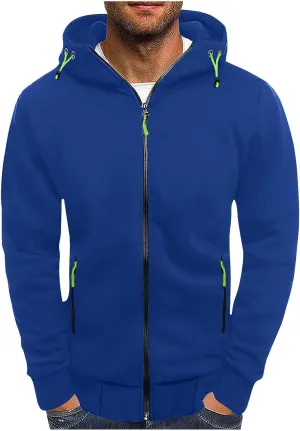 Men's Zipper Hooded Sweatshirt Jacket Long Sleeve Workout Jogger Coat Solid Lightweight Hoodies Outdoor Casual Jacket