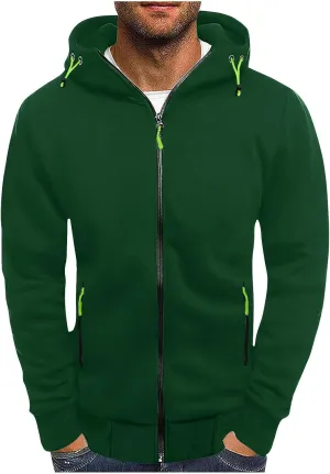 Men's Zipper Hooded Sweatshirt Jacket Long Sleeve Workout Jogger Coat Solid Lightweight Hoodies Outdoor Casual Jacket