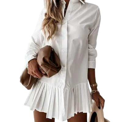 Mia - Robe chemise plissée blanche