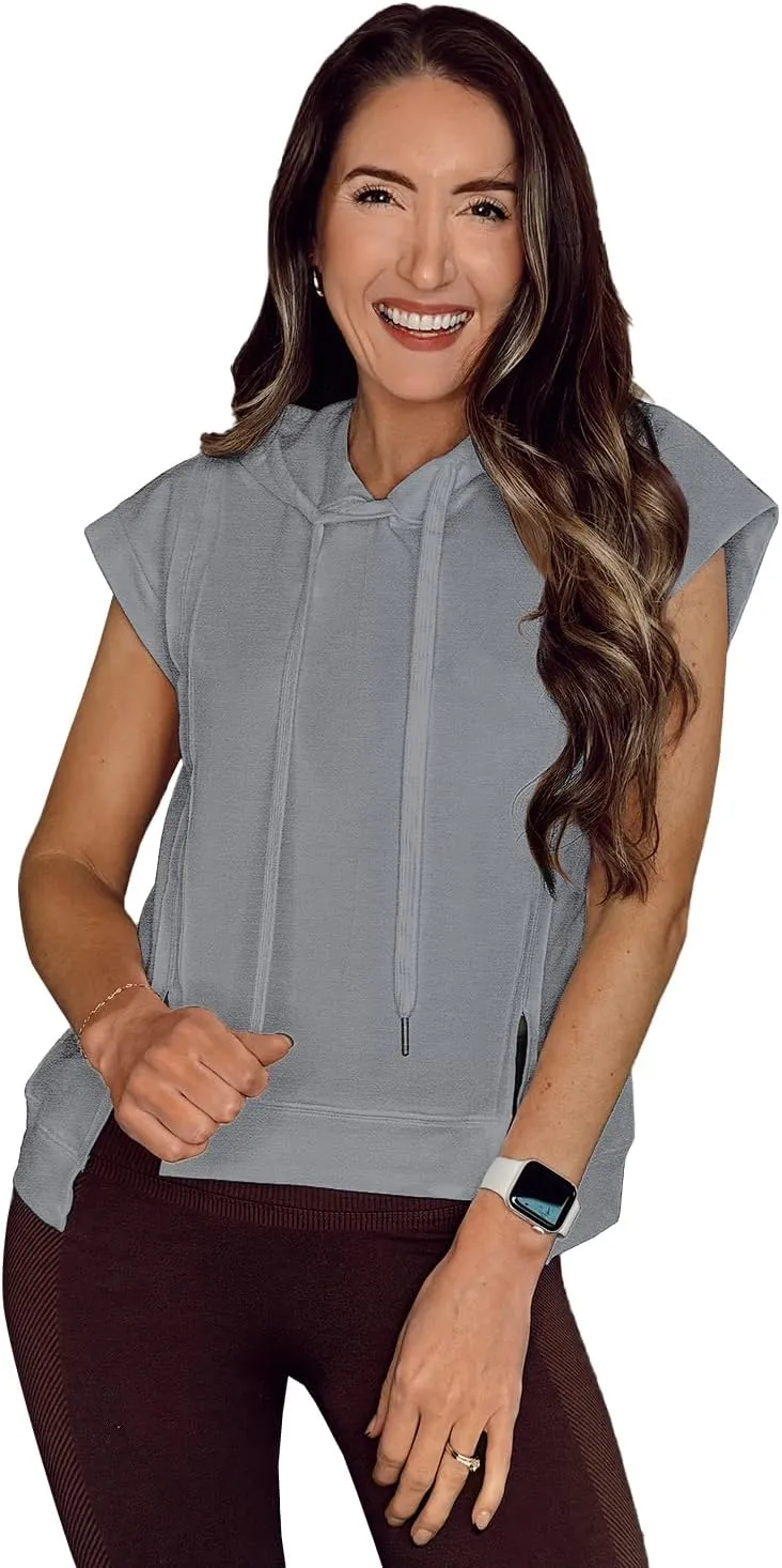 MIHOLL Womens Cropped Hoodies Short SLeeve Casual Sweatshirts Workout Summer 2024 Pullover Tops