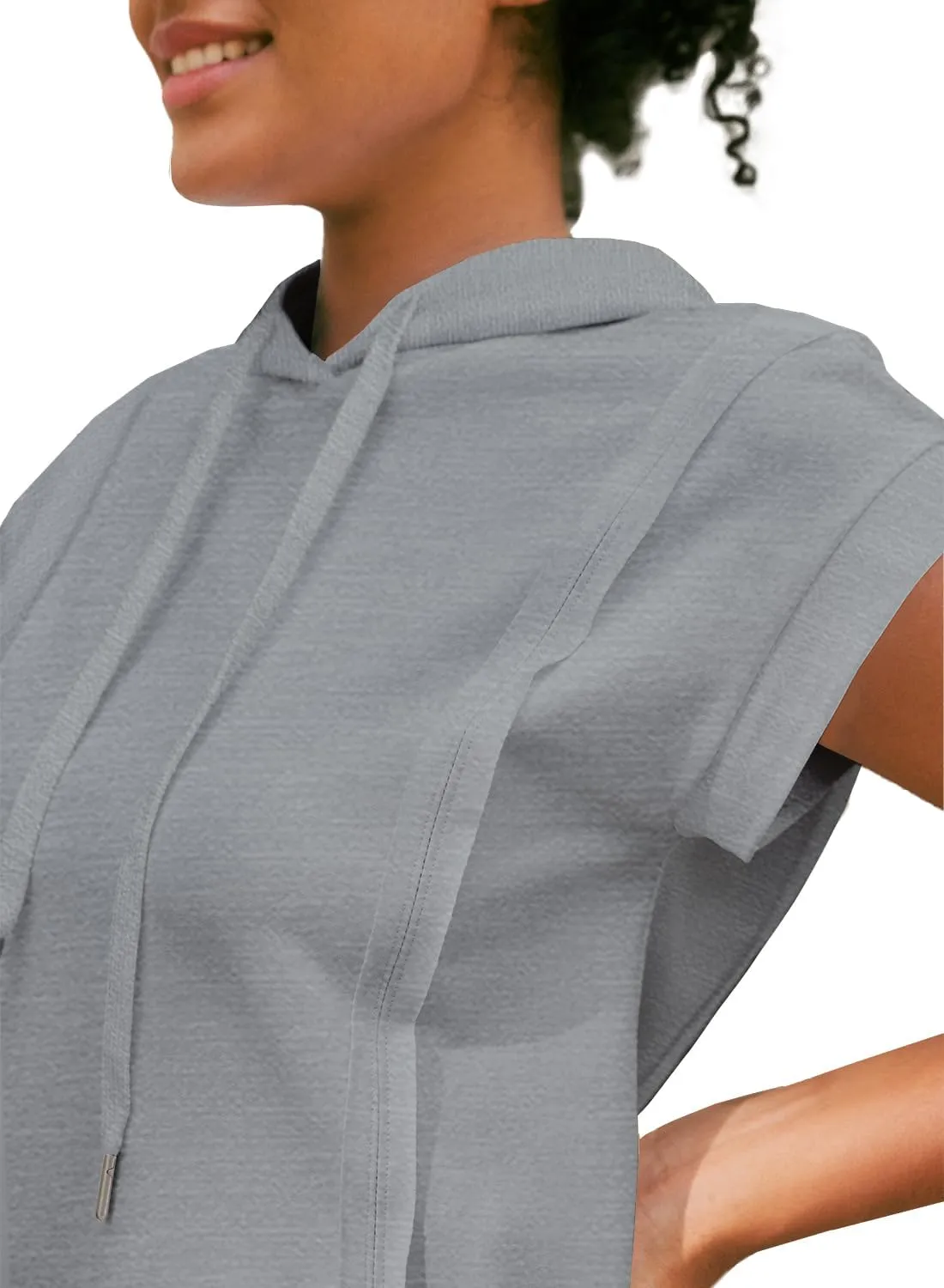 MIHOLL Womens Cropped Hoodies Short SLeeve Casual Sweatshirts Workout Summer 2024 Pullover Tops