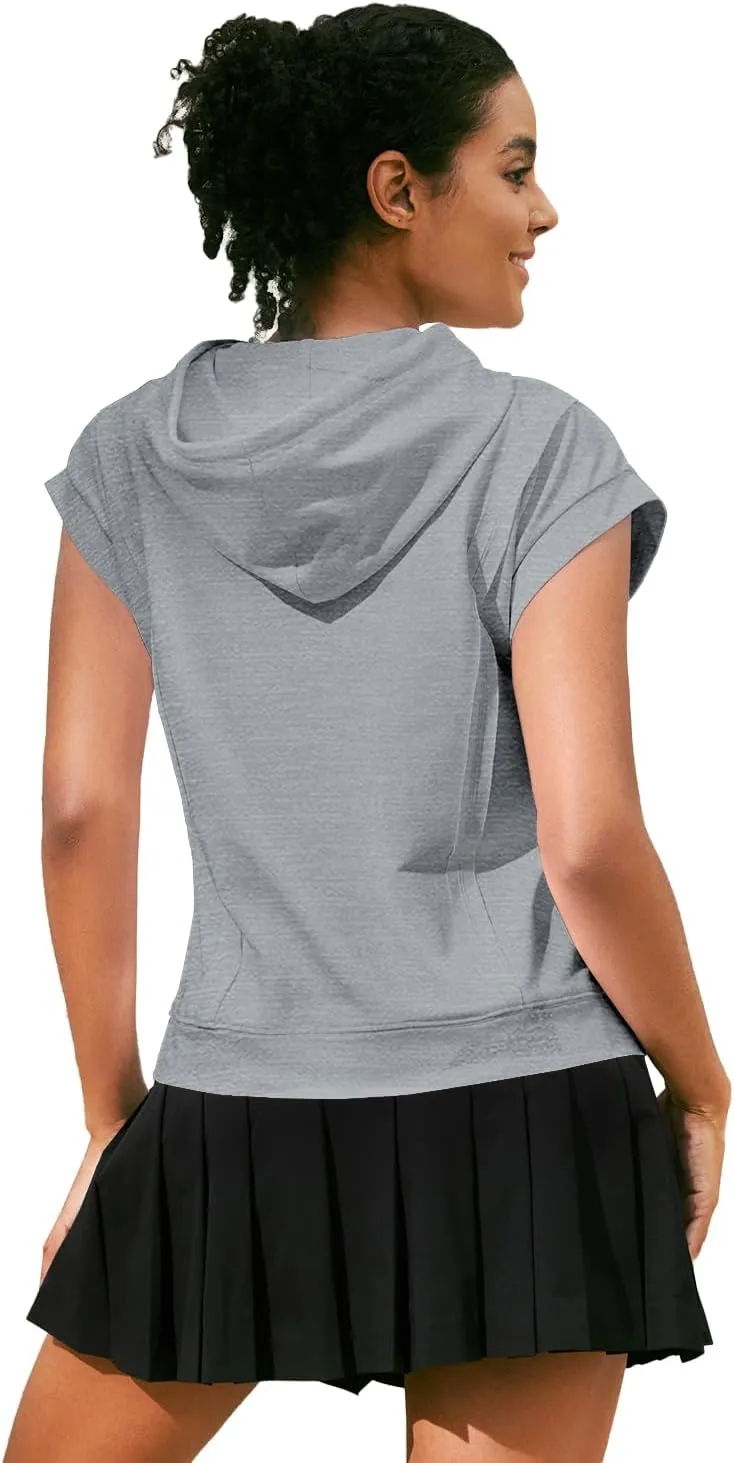 MIHOLL Womens Cropped Hoodies Short SLeeve Casual Sweatshirts Workout Summer 2024 Pullover Tops