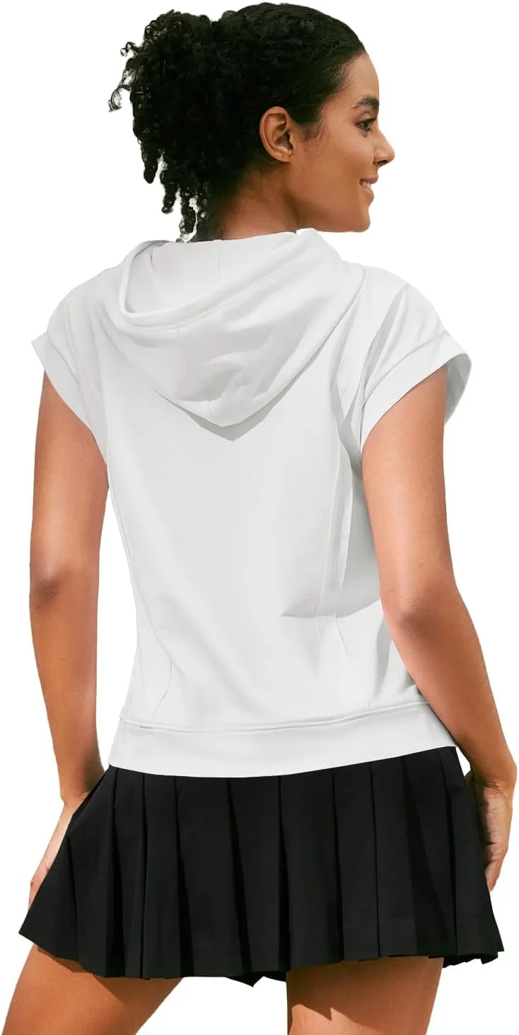MIHOLL Womens Cropped Hoodies Short SLeeve Casual Sweatshirts Workout Summer 2024 Pullover Tops