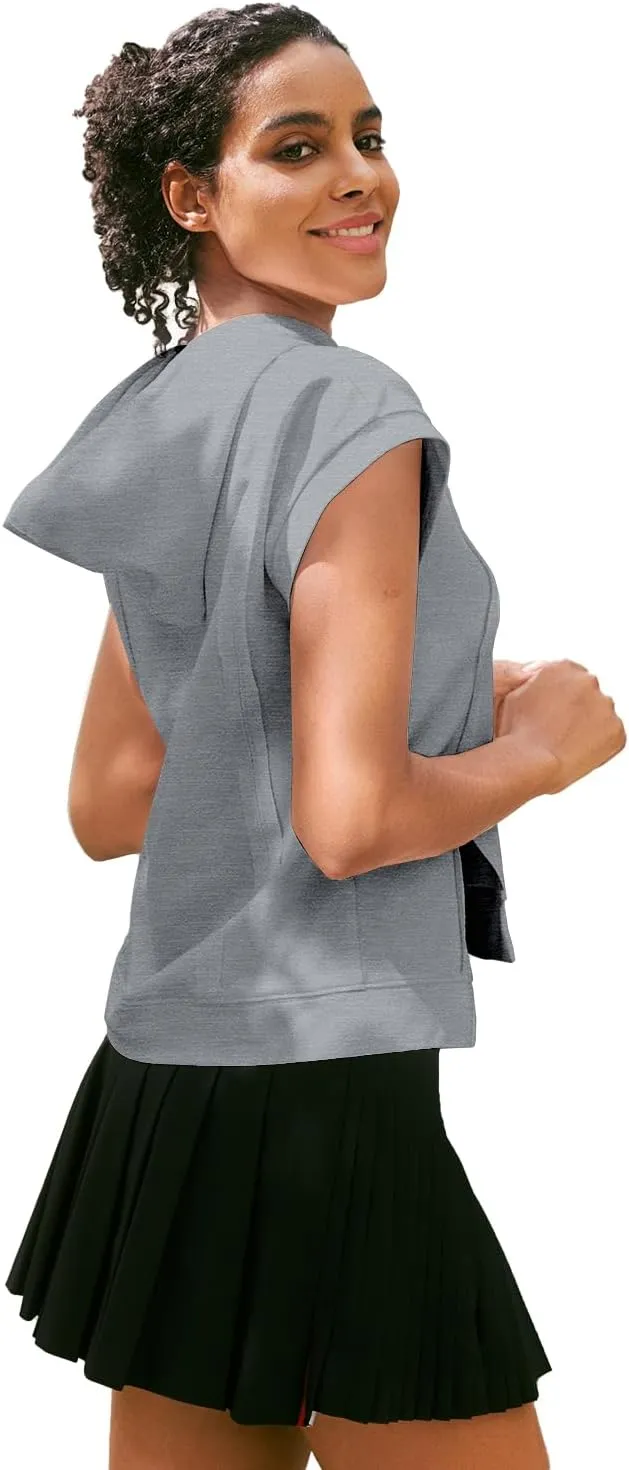 MIHOLL Womens Cropped Hoodies Short SLeeve Casual Sweatshirts Workout Summer 2024 Pullover Tops