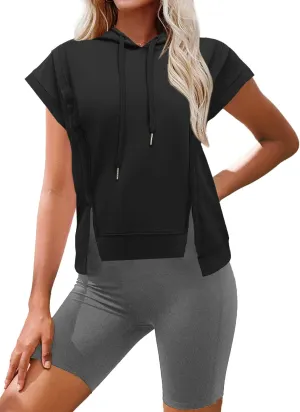 MIHOLL Womens Cropped Hoodies Short SLeeve Casual Sweatshirts Workout Summer 2024 Pullover Tops