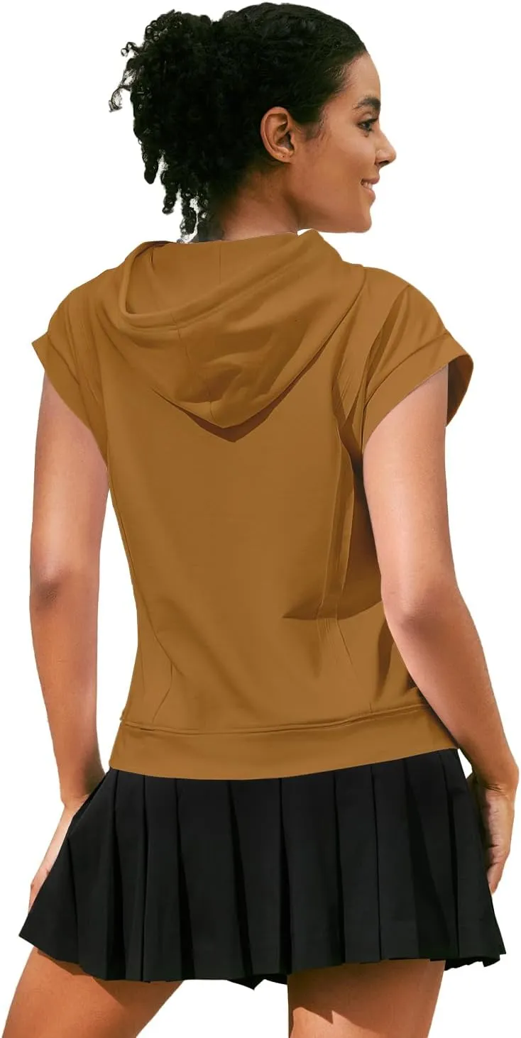 MIHOLL Womens Cropped Hoodies Short SLeeve Casual Sweatshirts Workout Summer 2024 Pullover Tops