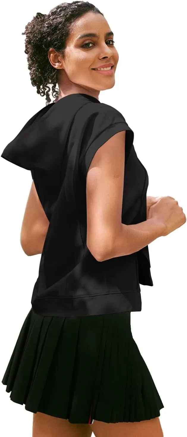 MIHOLL Womens Cropped Hoodies Short SLeeve Casual Sweatshirts Workout Summer 2024 Pullover Tops