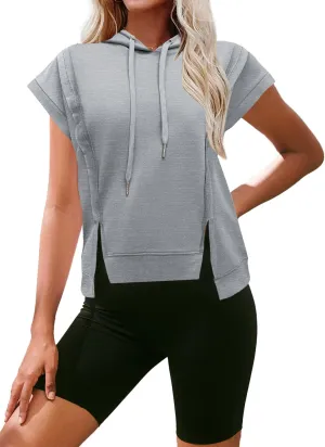 MIHOLL Womens Cropped Hoodies Short SLeeve Casual Sweatshirts Workout Summer 2024 Pullover Tops
