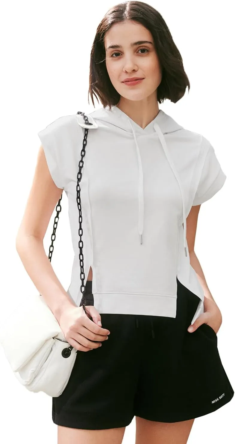 MIHOLL Womens Cropped Hoodies Short SLeeve Casual Sweatshirts Workout Summer 2024 Pullover Tops