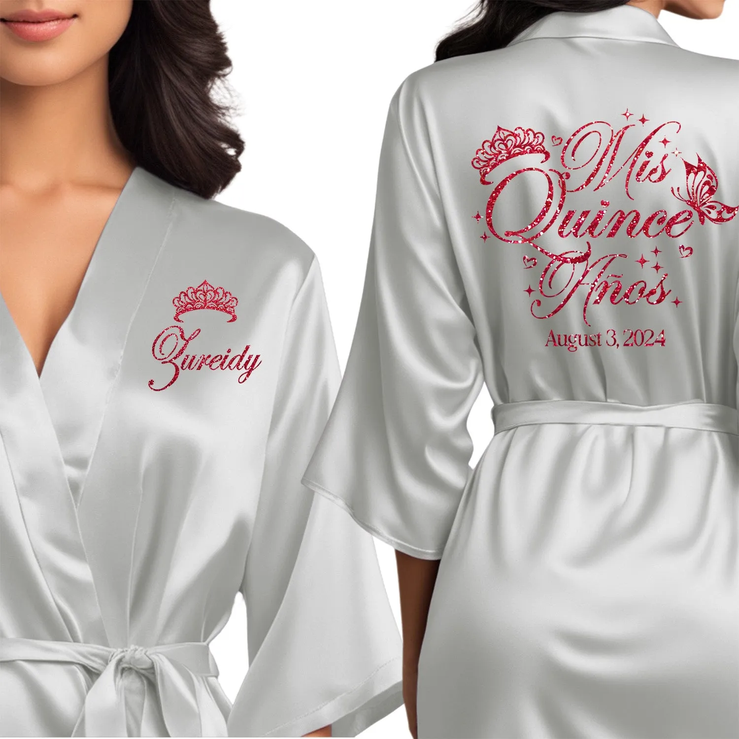 Misty Silver Mis Quince Años Robes, Pretty Quinceañera Robes, Robes for Mama de Quince | Quinceañera Gift