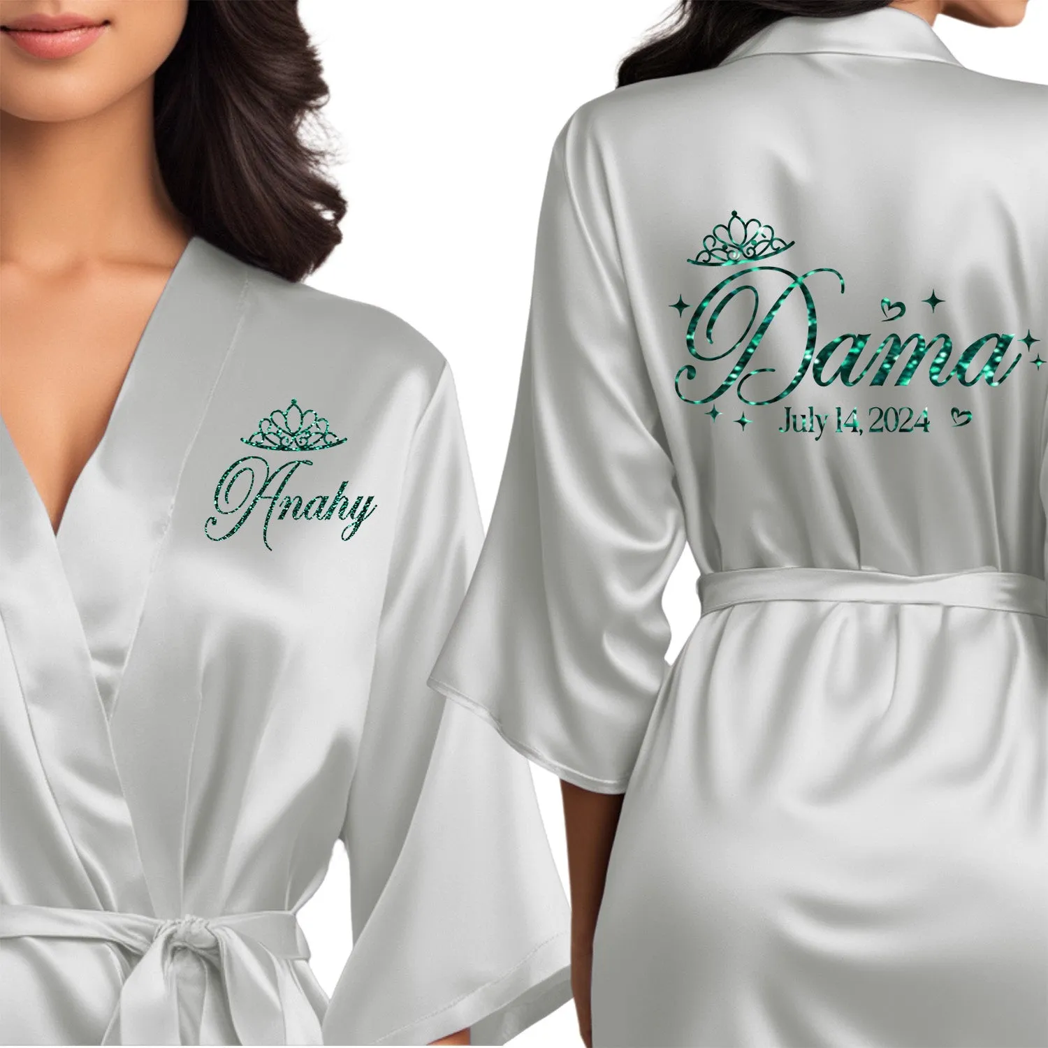 Misty Silver Mis Quince Años Robes, Pretty Quinceañera Robes, Robes for Mama de Quince | Quinceañera Gift