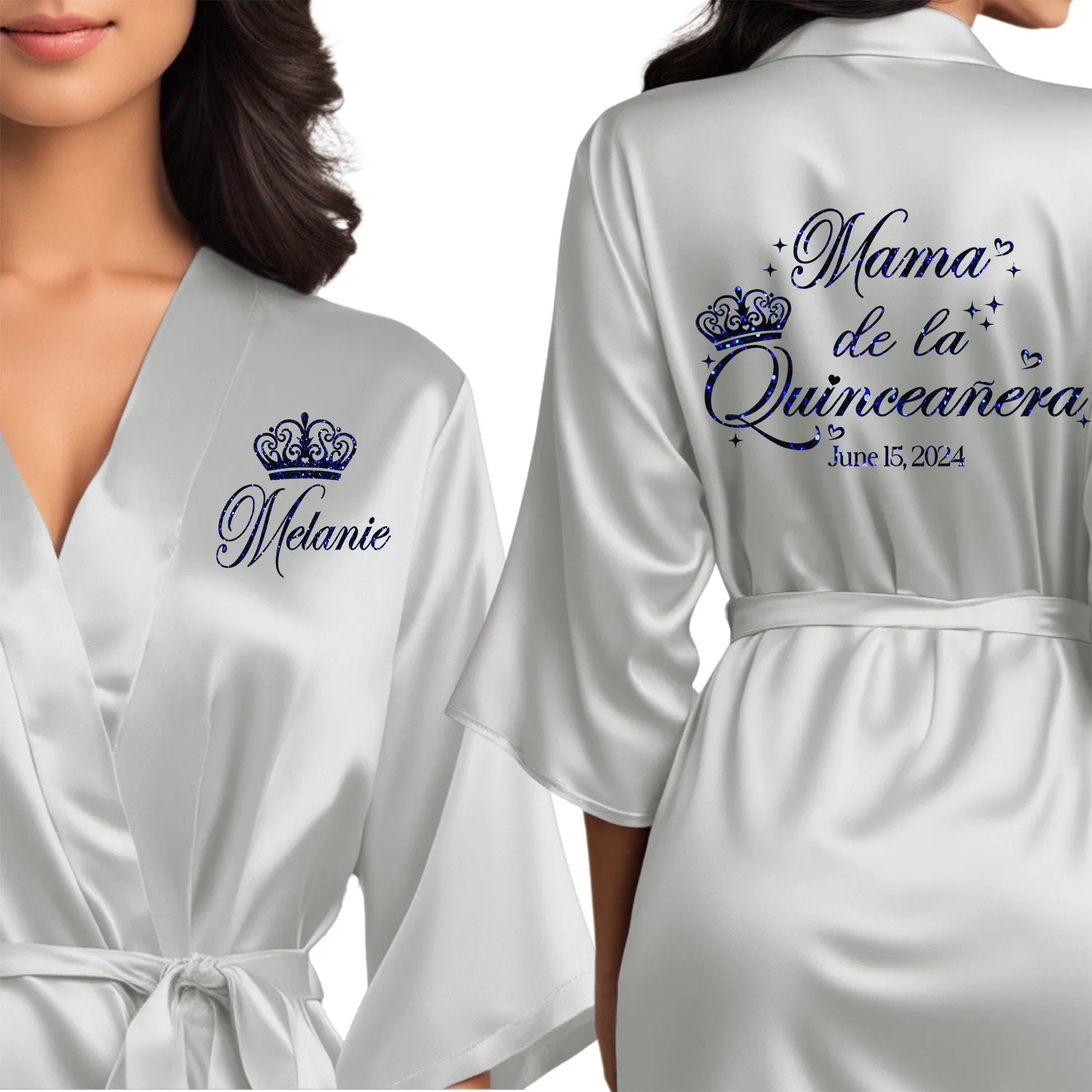Misty Silver Mis Quince Años Robes, Pretty Quinceañera Robes, Robes for Mama de Quince | Quinceañera Gift
