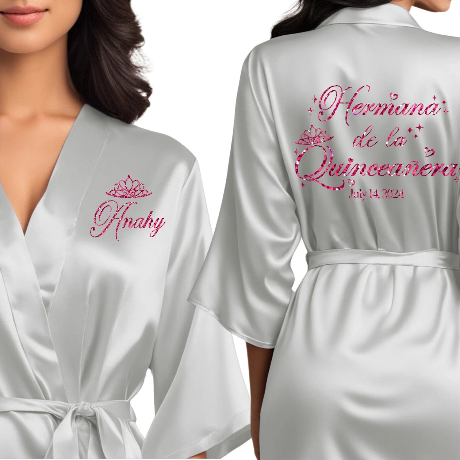 Misty Silver Mis Quince Años Robes, Pretty Quinceañera Robes, Robes for Mama de Quince | Quinceañera Gift