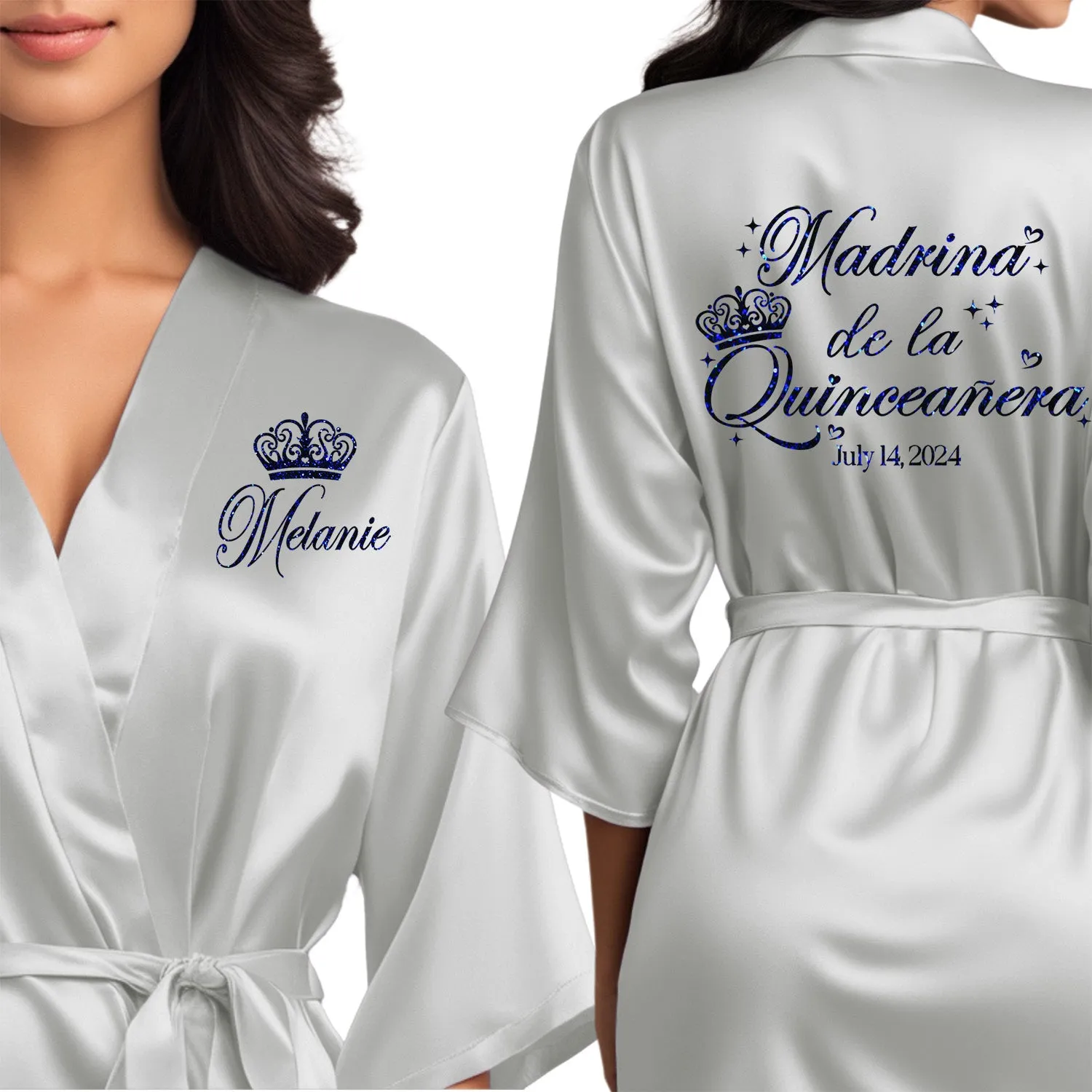 Misty Silver Mis Quince Años Robes, Pretty Quinceañera Robes, Robes for Mama de Quince | Quinceañera Gift
