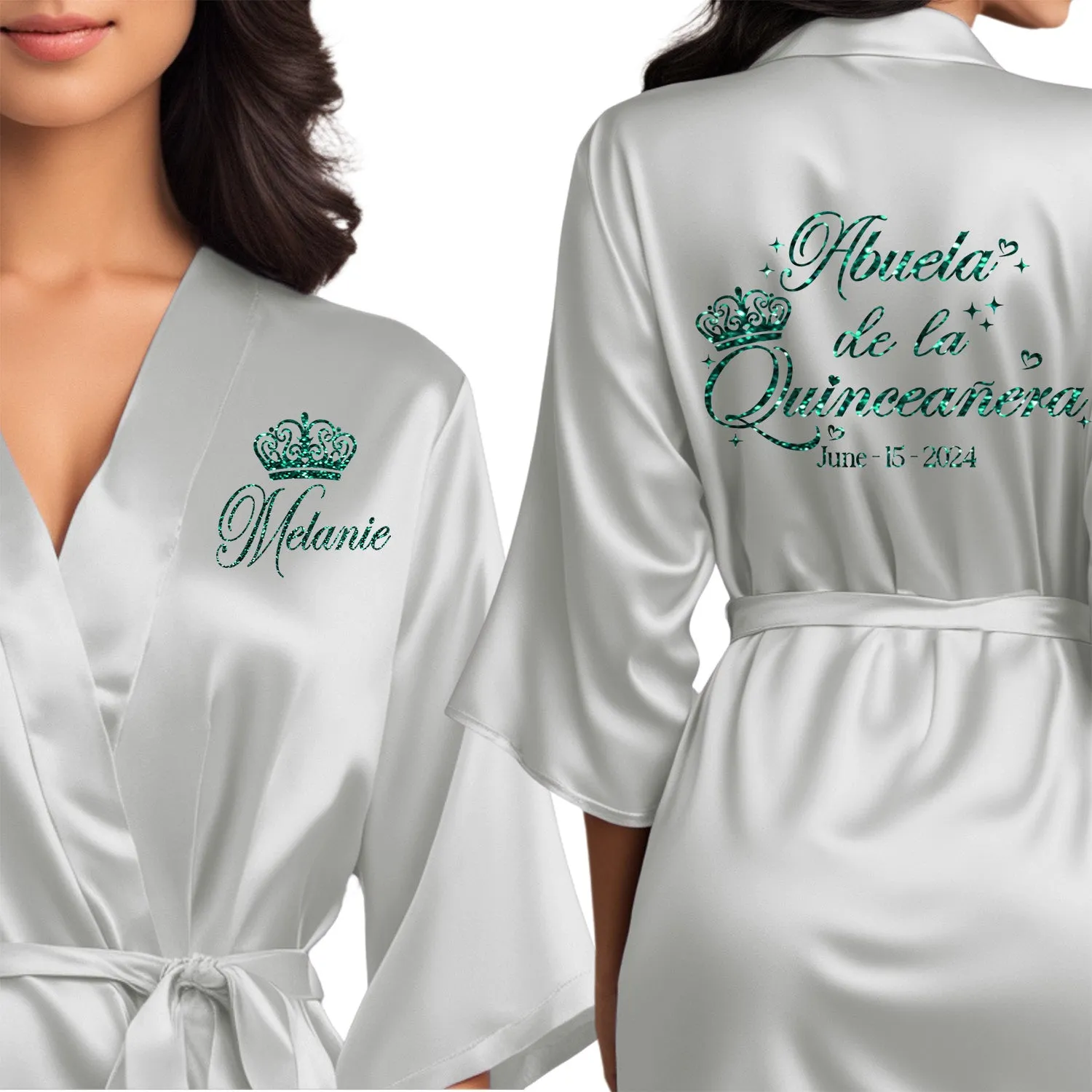 Misty Silver Mis Quince Años Robes, Pretty Quinceañera Robes, Robes for Mama de Quince | Quinceañera Gift