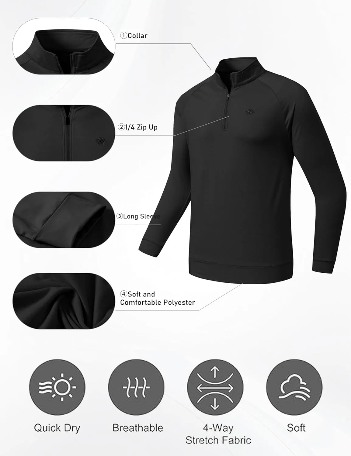 MoFiz Men's Long Sleeve Shirts Quarter Zip Pullover Men's Polo Shirts Quick Dry