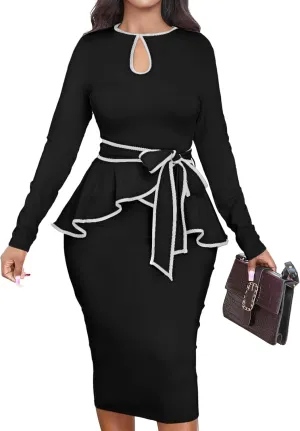 MOJICK Dresses for Women Bodycon Pencil Peplum Vintage Dress Cocktail Party Dresses for Women 2024