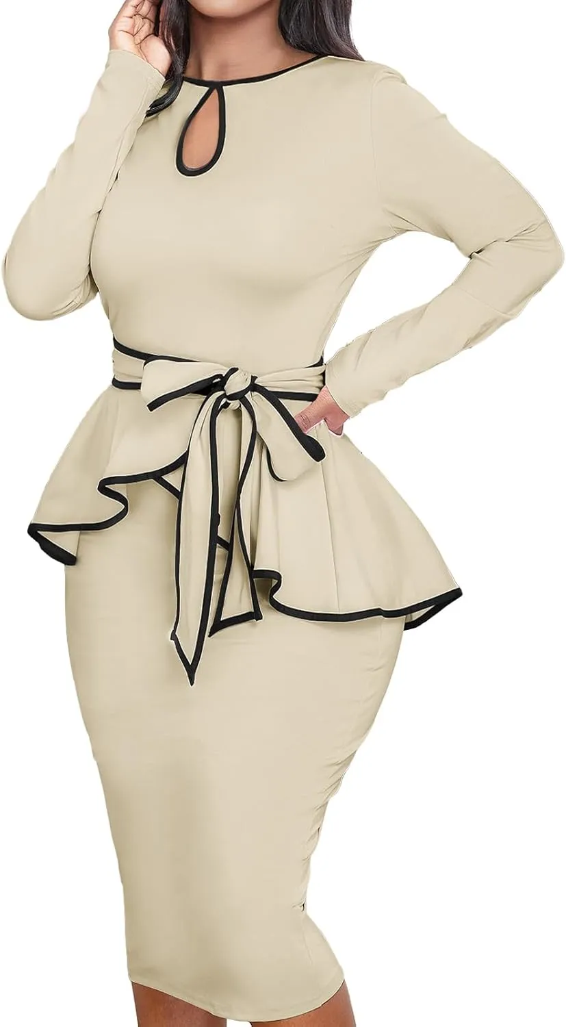 MOJICK Dresses for Women Bodycon Pencil Peplum Vintage Dress Cocktail Party Dresses for Women 2024