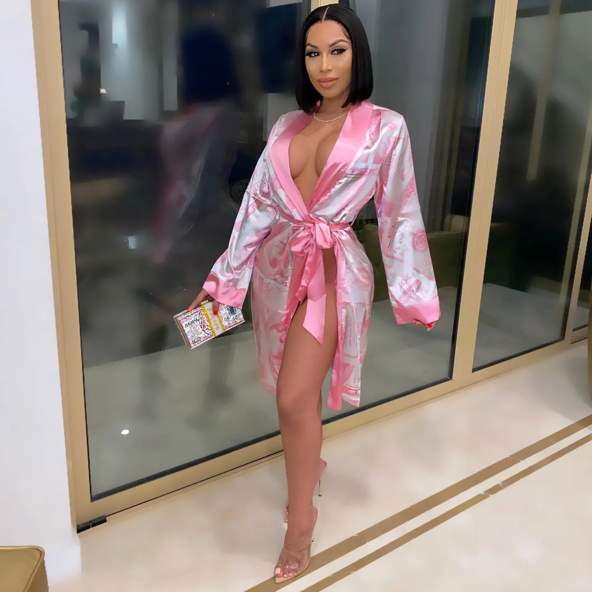 Money Printed Satin Robes
