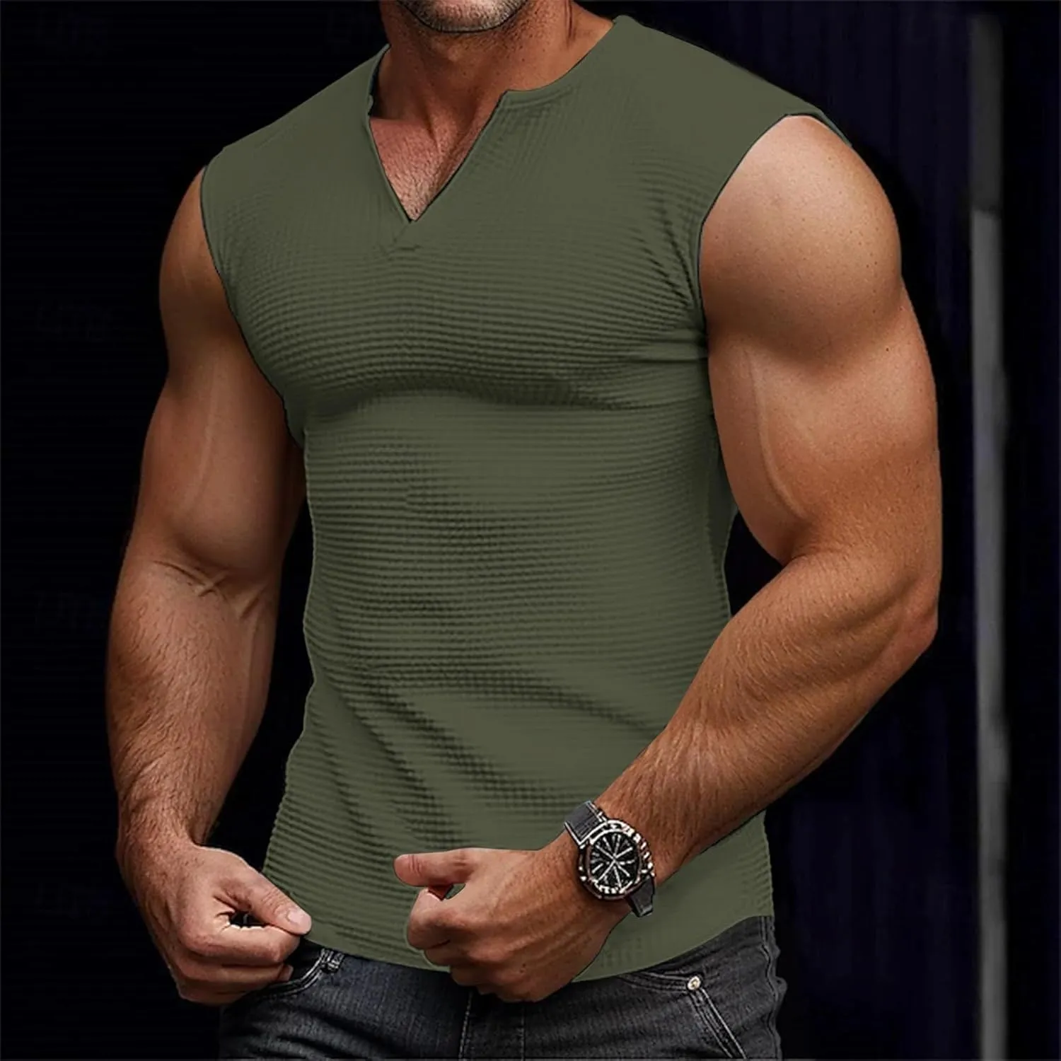 Muscle Tank Tops for Men Slim Fit Casual Sleeveless Gym Vest Waffle Knit Bodybuilding V-Neck Running Summer Tshirts