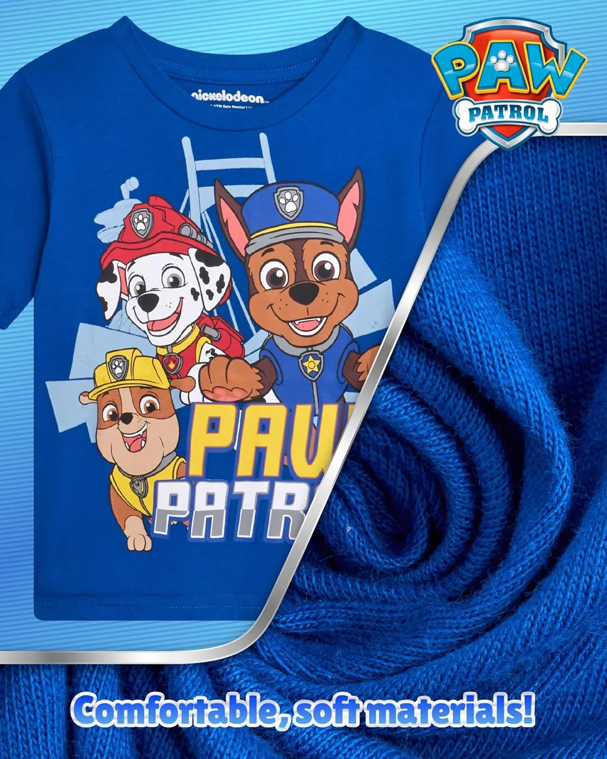 Nickelodeon Toddler Boys Graphic Tees - 2 Pack Paw Patrol Chase Marshall Short Sleeve Graphic T Shirts for Boys (Sizes: 2T-7)