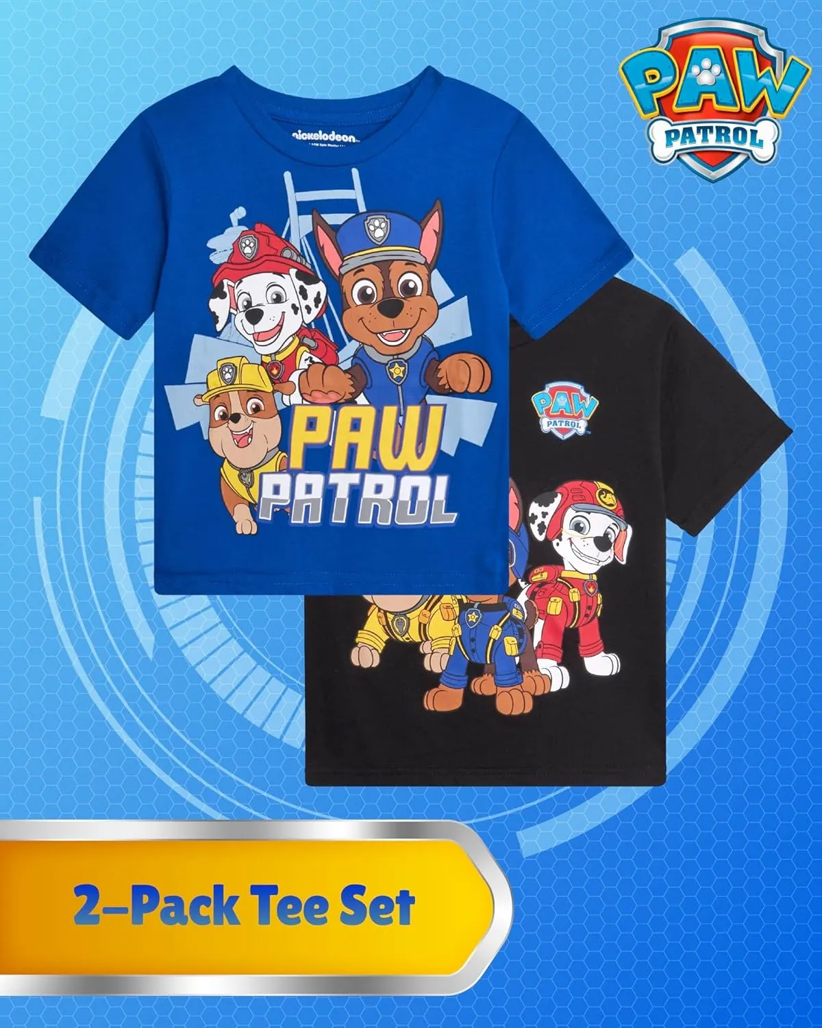 Nickelodeon Toddler Boys Graphic Tees - 2 Pack Paw Patrol Chase Marshall Short Sleeve Graphic T Shirts for Boys (Sizes: 2T-7)