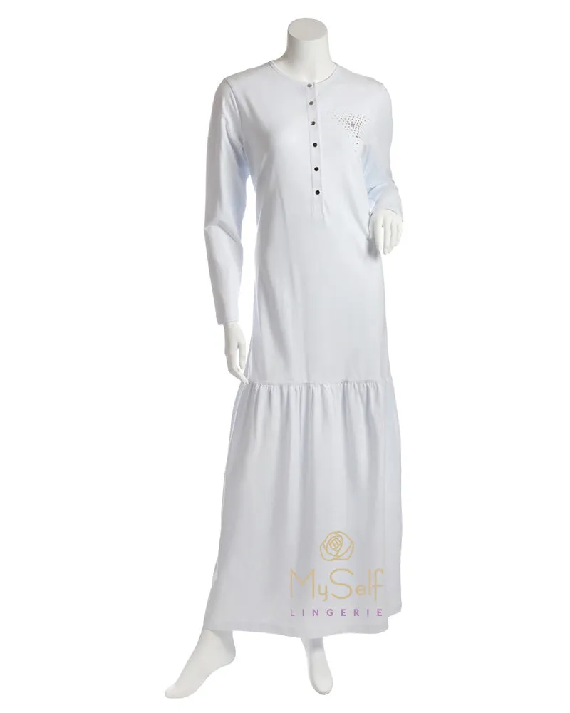 Nico Italy Snap Front Skirted White Nightgown