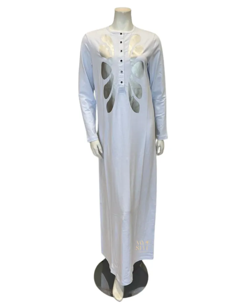 Nico Italy White Screen Print Snap Front Cotton Nightgown