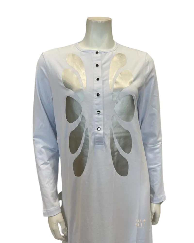 Nico Italy White Screen Print Snap Front Cotton Nightgown