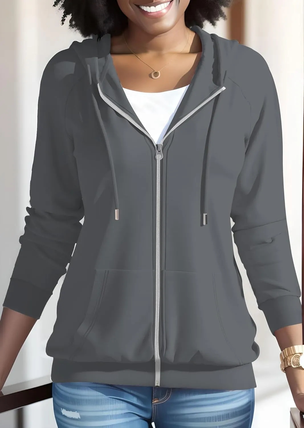 Nimsruc Zip Up Hoodies For Women Long Sleeve Casual