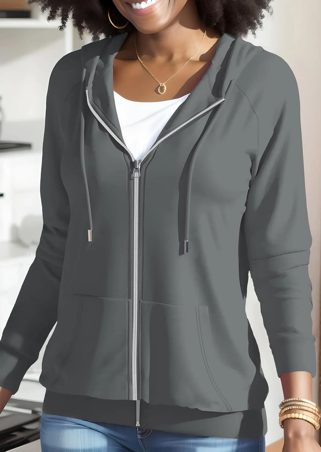 Nimsruc Zip Up Hoodies For Women Long Sleeve Casual