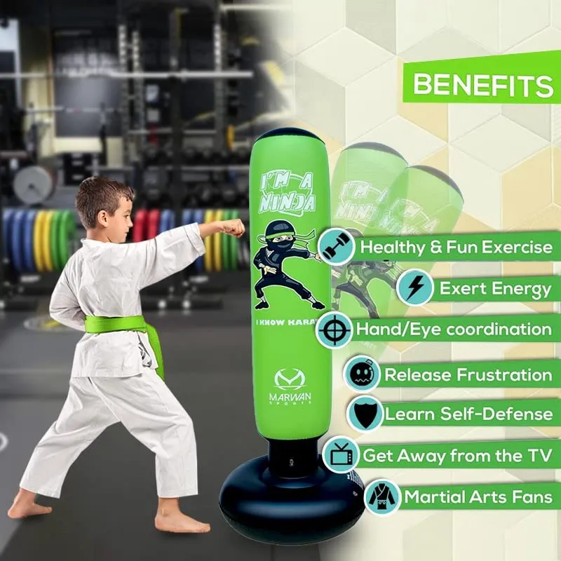 Ninja Toys for Kids,Free Standing Inflatable Kids Punching Bag Set,Boxing Bag Set incl Boxing Gloves| Toys for Boys| Birthday Gifts for Boys 4-5-6-7-8-9-10-11-12 Year Old