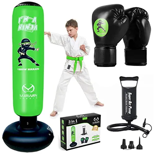 Ninja Toys for Kids,Free Standing Inflatable Kids Punching Bag Set,Boxing Bag Set incl Boxing Gloves| Toys for Boys| Birthday Gifts for Boys 4-5-6-7-8-9-10-11-12 Year Old