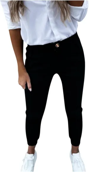 Nyybw Dress Pants for Women Comfort Stretchy Work Slacks Business Casual Straight Leg Button Trousers Skinny Cropped Pants