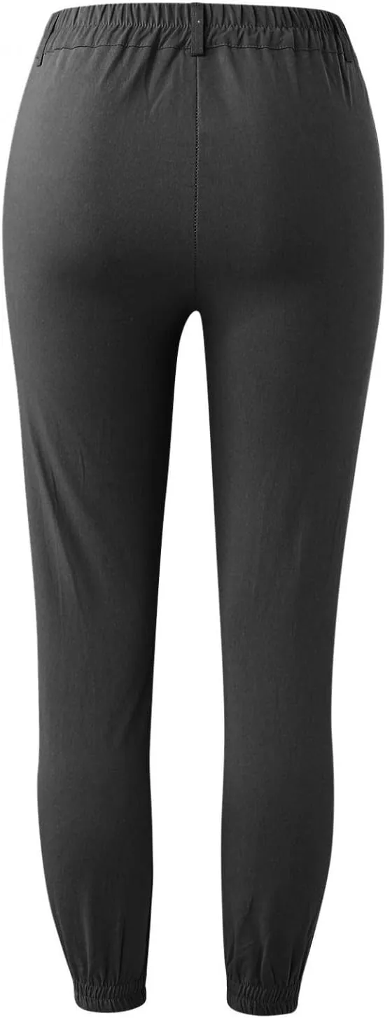 Nyybw Dress Pants for Women Comfort Stretchy Work Slacks Business Casual Straight Leg Button Trousers Skinny Cropped Pants