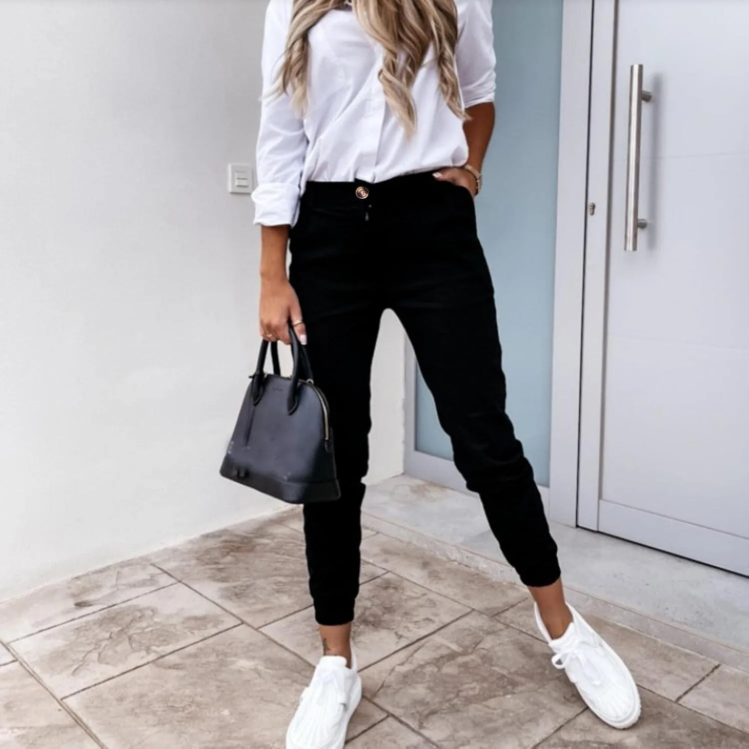 Nyybw Dress Pants for Women Comfort Stretchy Work Slacks Business Casual Straight Leg Button Trousers Skinny Cropped Pants