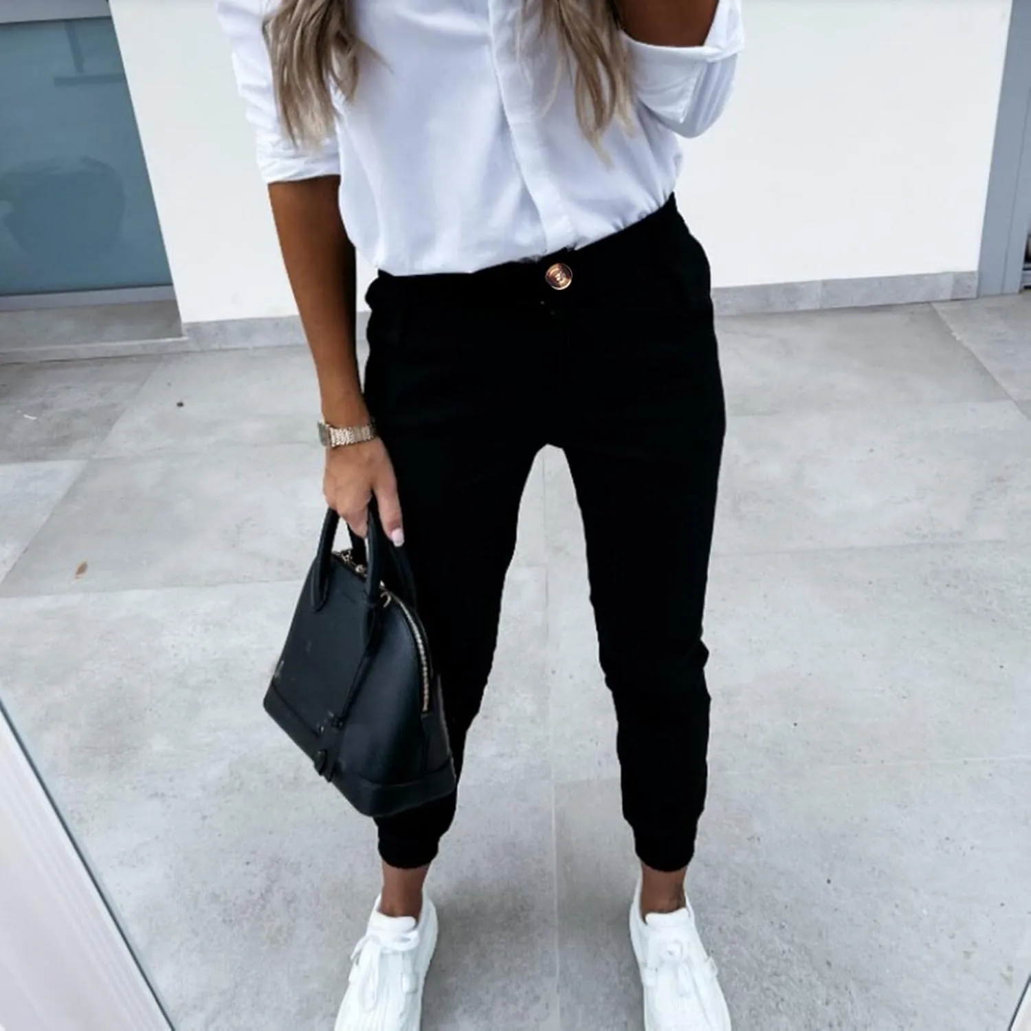 Nyybw Dress Pants for Women Comfort Stretchy Work Slacks Business Casual Straight Leg Button Trousers Skinny Cropped Pants