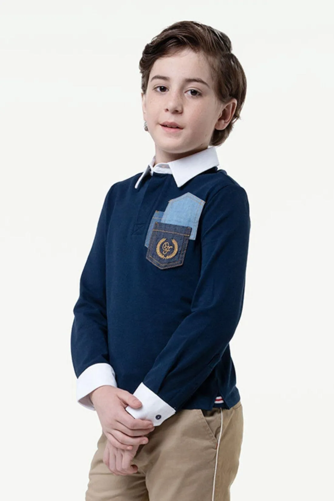 One Friday Kids Boys Navy Blue Knitted Cotton T-shirt