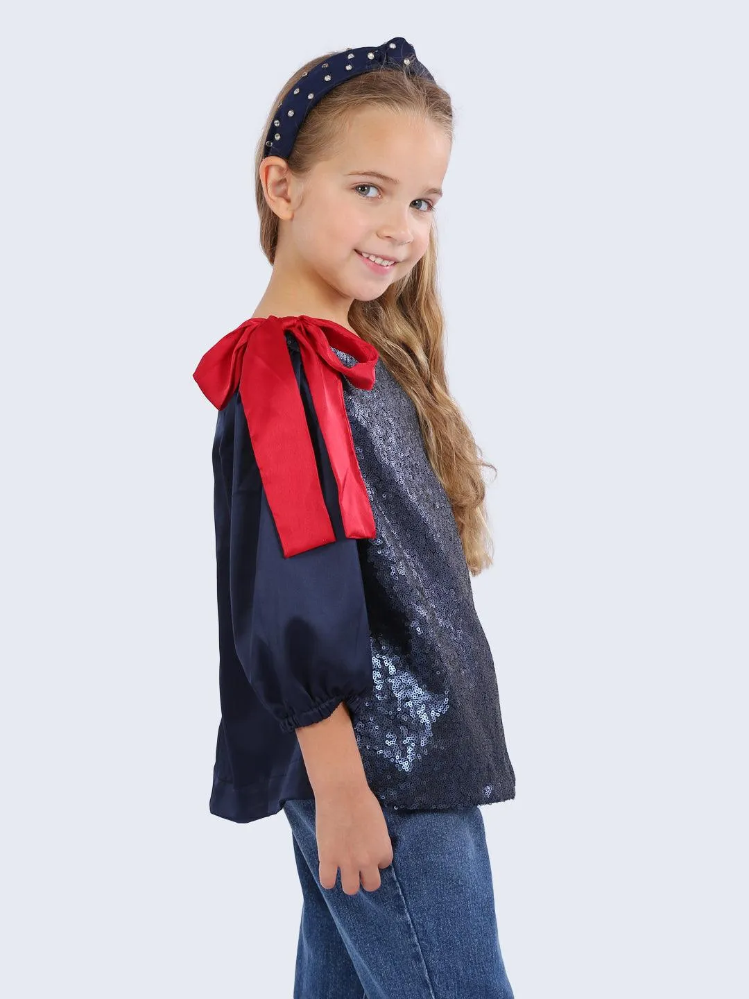 One Friday Kids Girls Blue Sequins Top