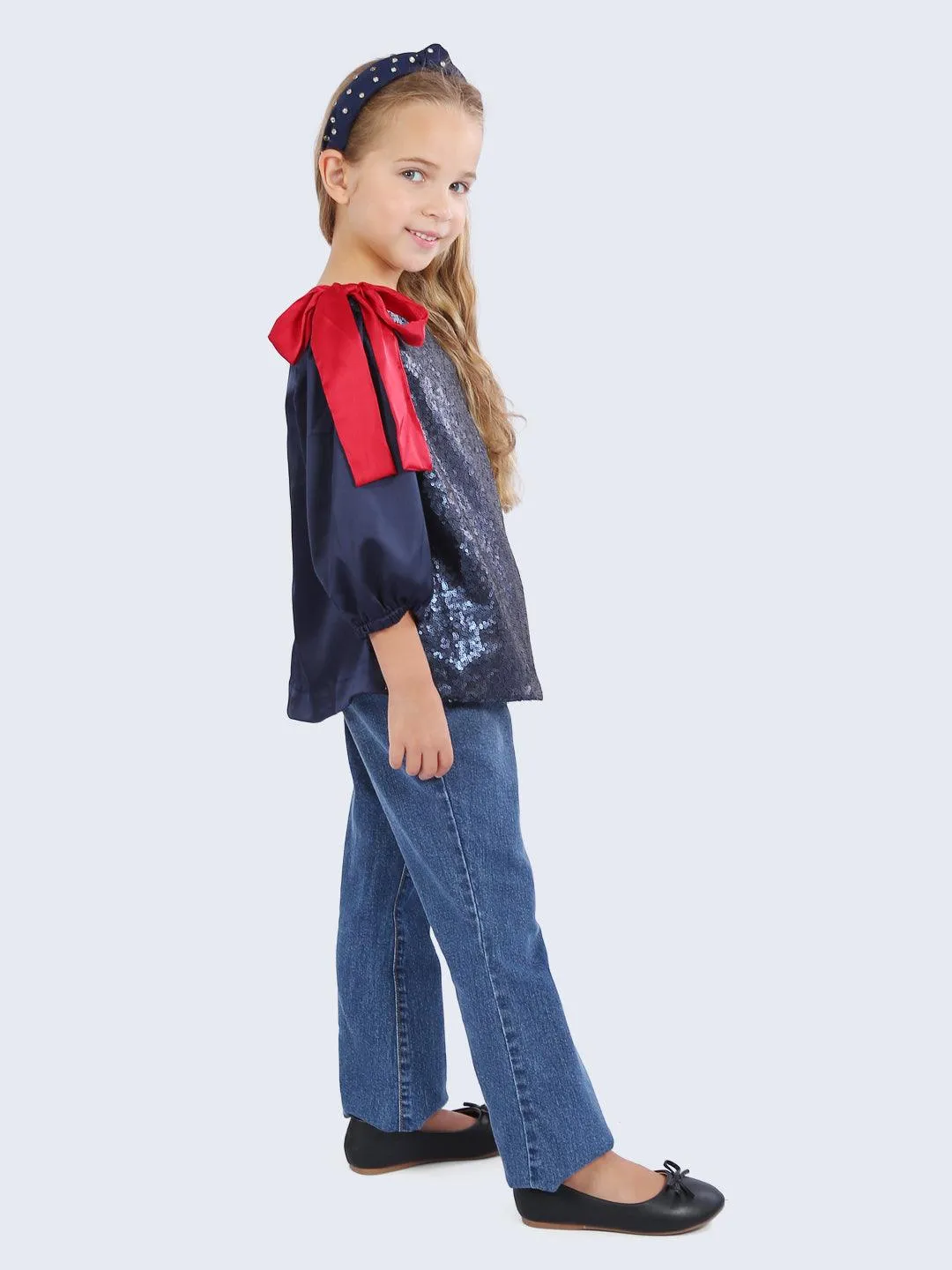 One Friday Kids Girls Blue Sequins Top