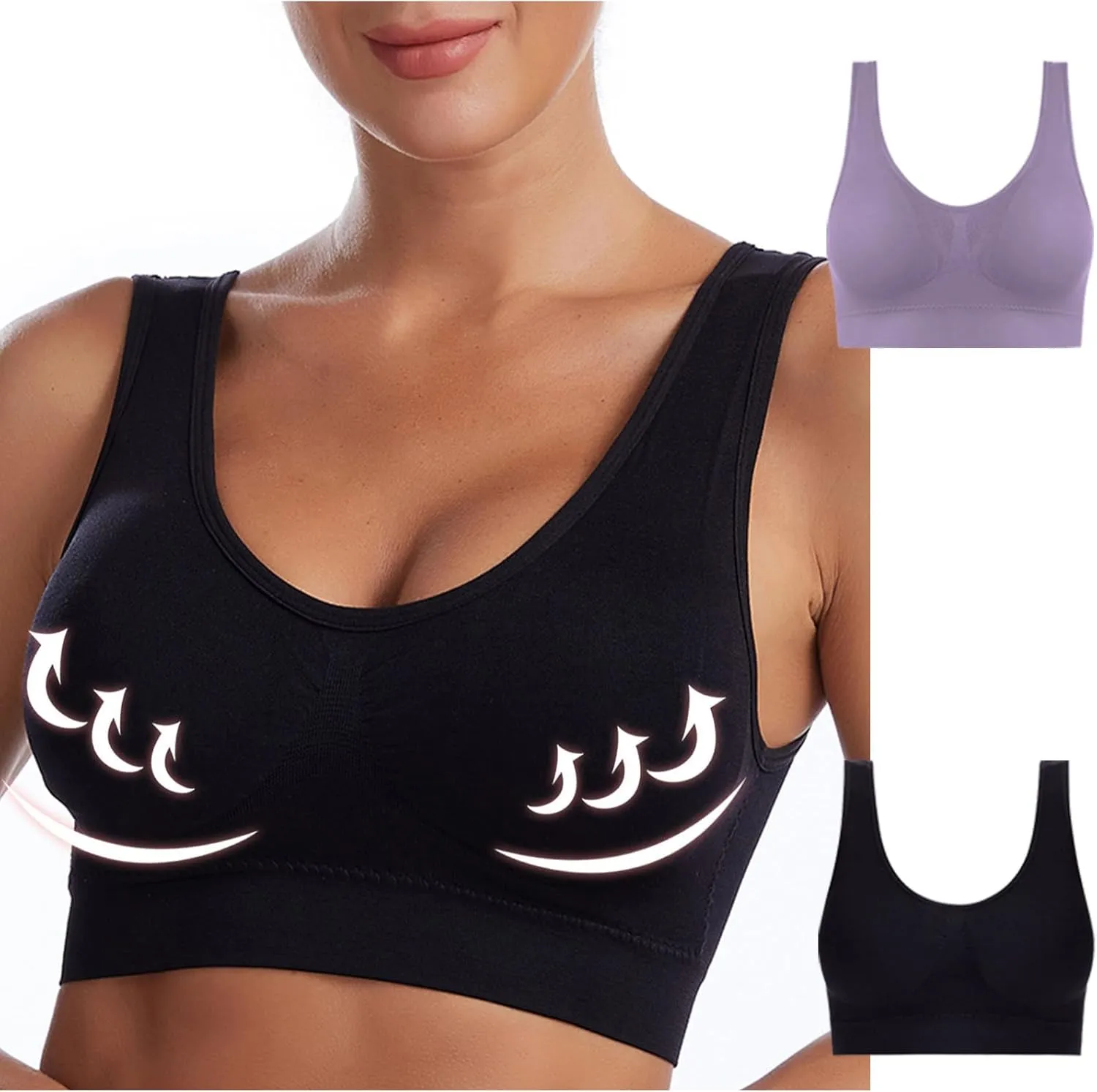 Oplxuo 2 Pack Seamless Bras for Women Comfort Wirefree Bralette Breathable Padded Bralettes Push Up Bras Everyday Bras