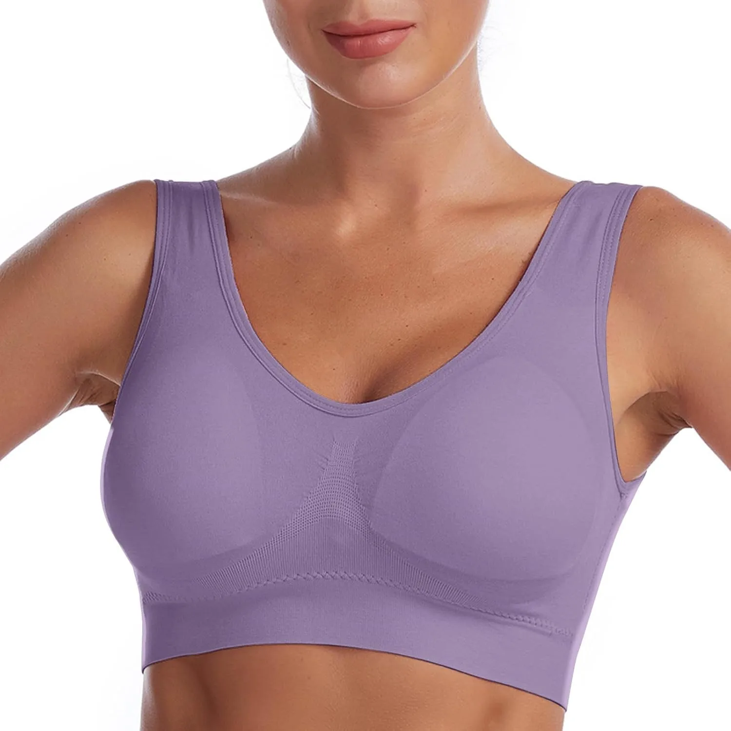 Oplxuo 2 Pack Seamless Bras for Women Comfort Wirefree Bralette Breathable Padded Bralettes Push Up Bras Everyday Bras