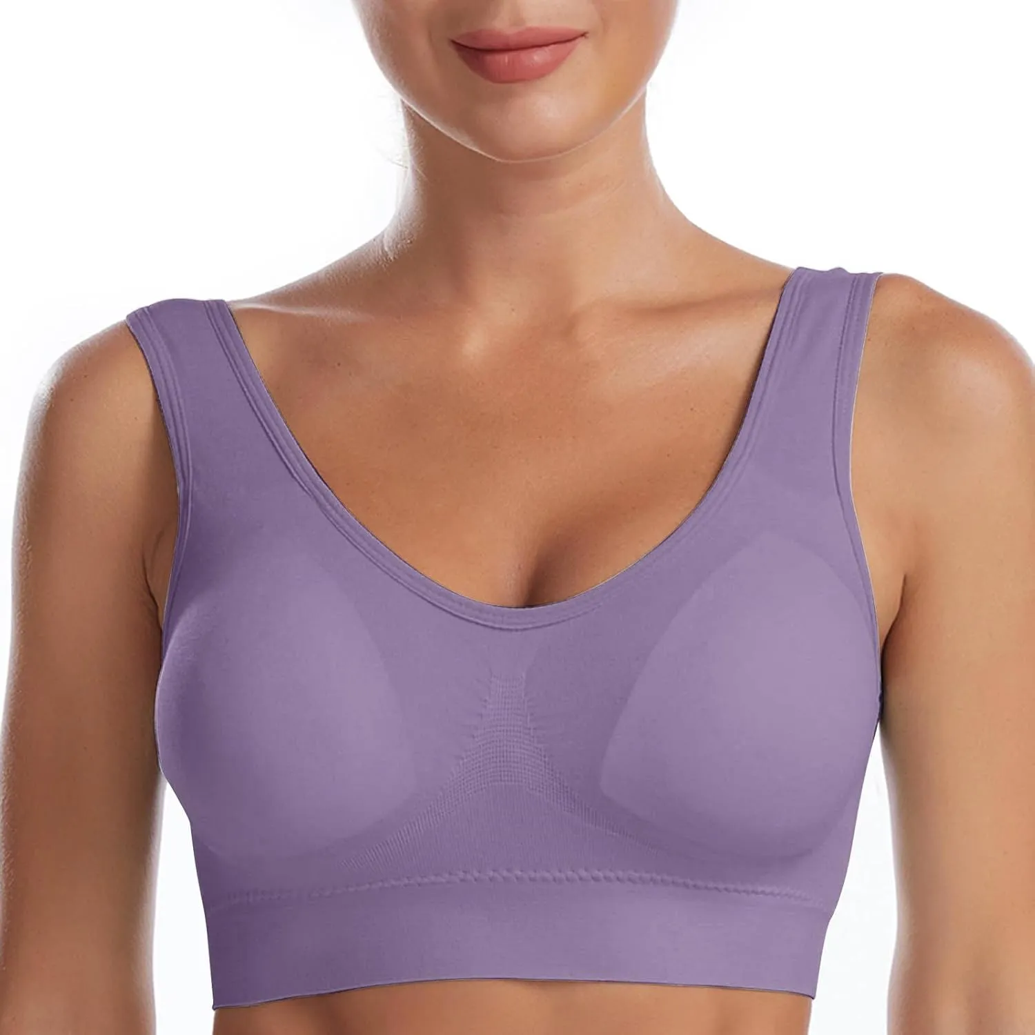Oplxuo 2 Pack Seamless Bras for Women Comfort Wirefree Bralette Breathable Padded Bralettes Push Up Bras Everyday Bras