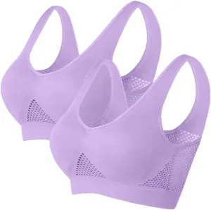 Oplxuo 2-Pack Sports Bras Women Wirefree Seamless Breathable Push Up Bra Full-Coverage Invisible Comfort Plus Size Bralette