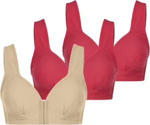 Oplxuo 3-Pack Push Up Bras for Women Wirefree Seamless Front Closure Push Up Bra Full-Coverage Invisible Comfort Bralettes