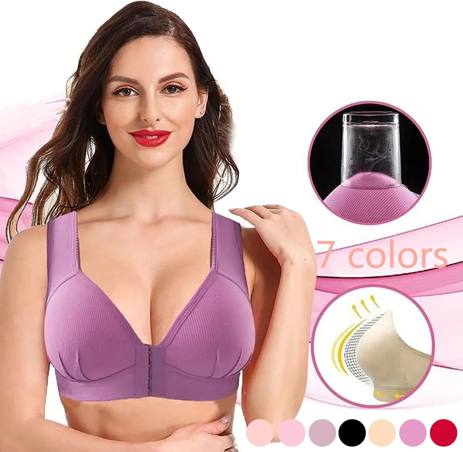 Oplxuo Push Up Bras for Women 3-Pack, Breastfeeding Front Close Wire-Free Seamless Bra Full-Coverage Soft Comfort Bralettes