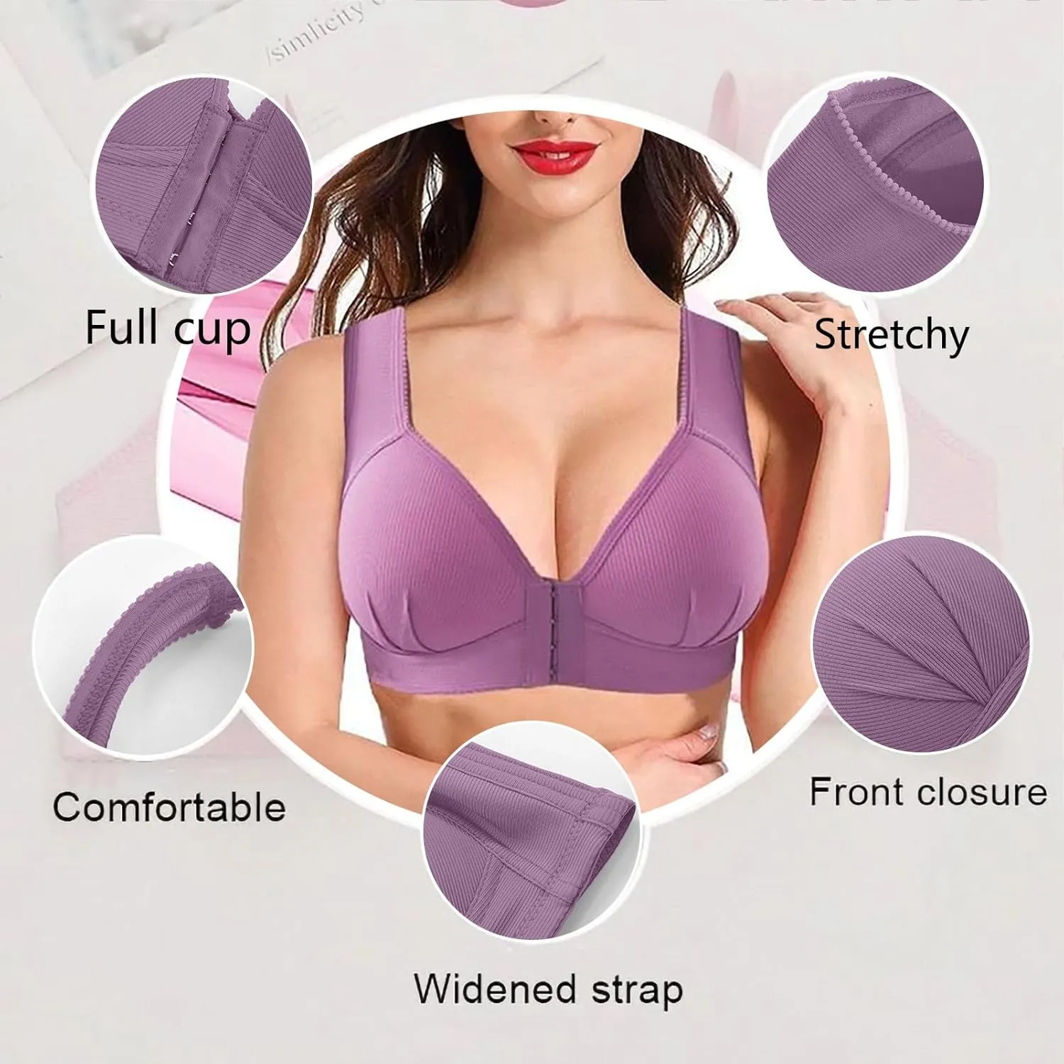 Oplxuo Push Up Bras for Women 3-Pack, Breastfeeding Front Close Wire-Free Seamless Bra Full-Coverage Soft Comfort Bralettes