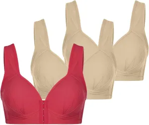 Oplxuo Push Up Bras for Women 3-Pack, Breastfeeding Front Close Wire-Free Seamless Bra Full-Coverage Soft Comfort Bralettes